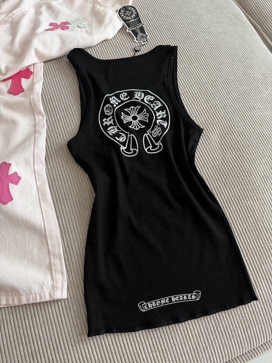 Женская чёрная майка Chrome Hearts premium