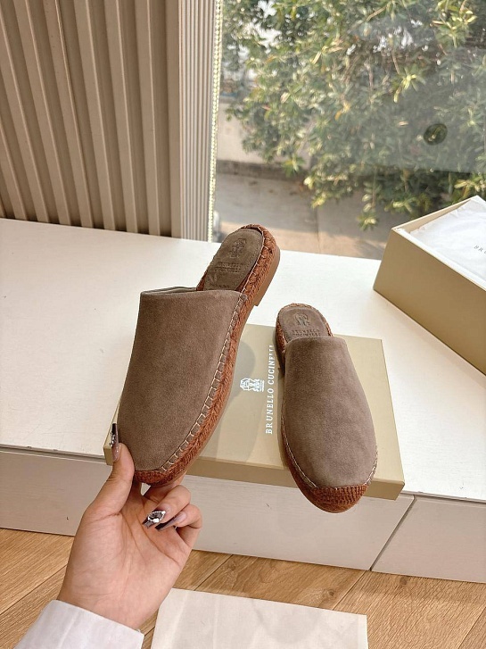 Женские замшевые шлёпанцы Brunello Cucinelli Premium - Brown