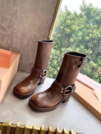Женские кожаные сапоги MIU MIU Ankle Premium   