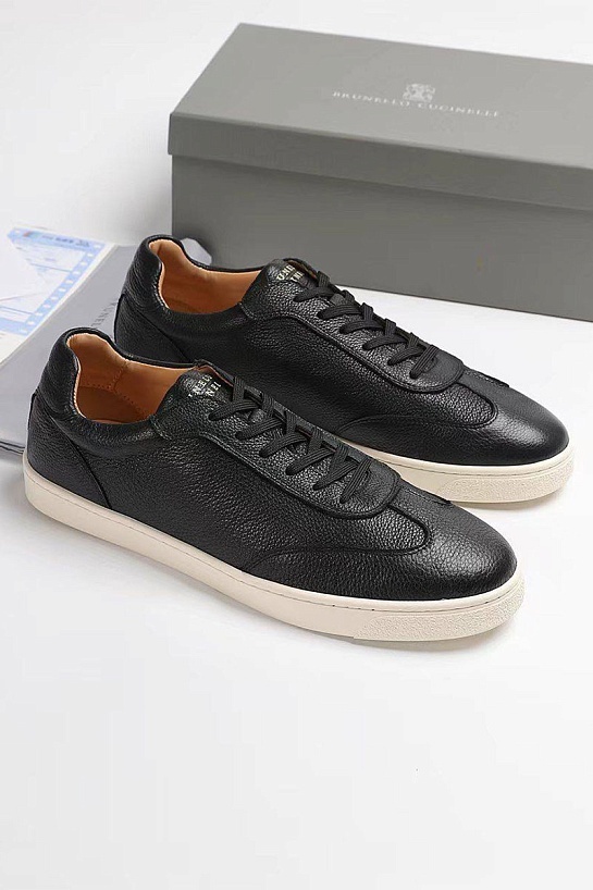 Кожаные кроссовки Brunello Cucinelli logo-print - Black