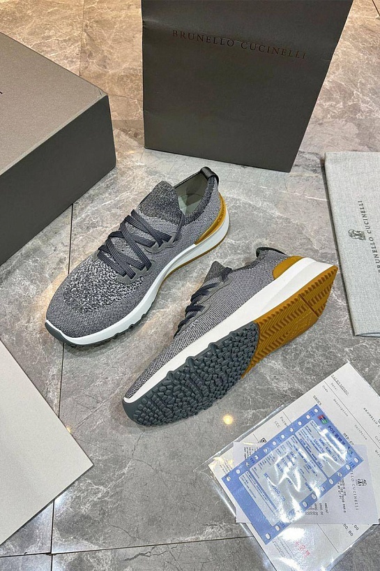 Текстильные кроссовки Brunello Cucinelli серого цвета