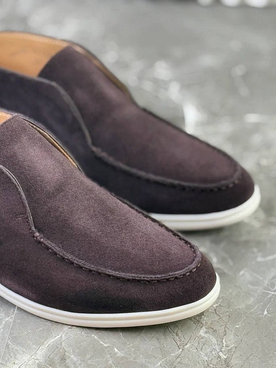 Замшевые лоферы с меховой стелькой Loro Piana Open Walk - Brown