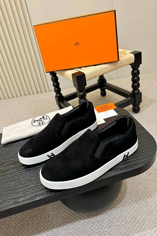 Мужские замшевые слипоны Hermes Kiddy - Black