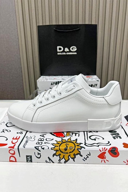 Кожаные кроссовки белого цвета Dolce & Gabbana Portofino