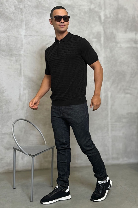 Мужское поло чёрного цвета Zilli zip neck