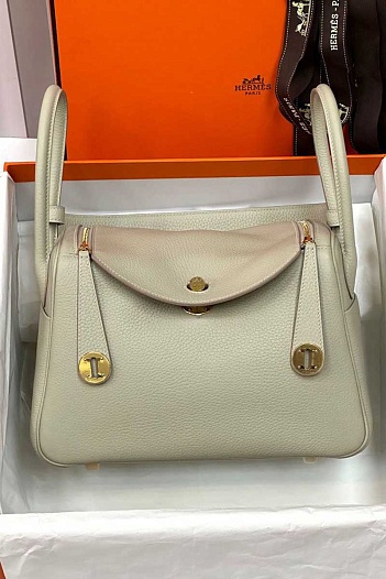 Женская кожаная сумка Hermes Lindy Premium 26x18x13 см - Grey   