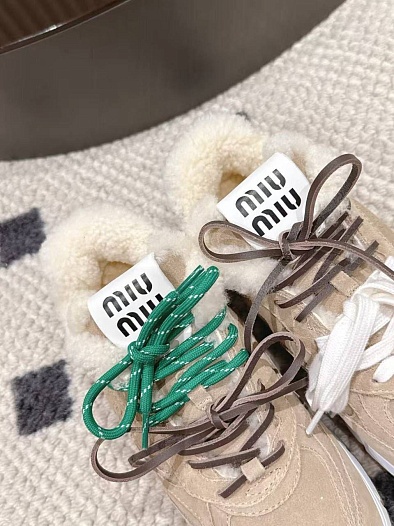 Женские замшевые кроссовки с мехом MIU MIU premium   