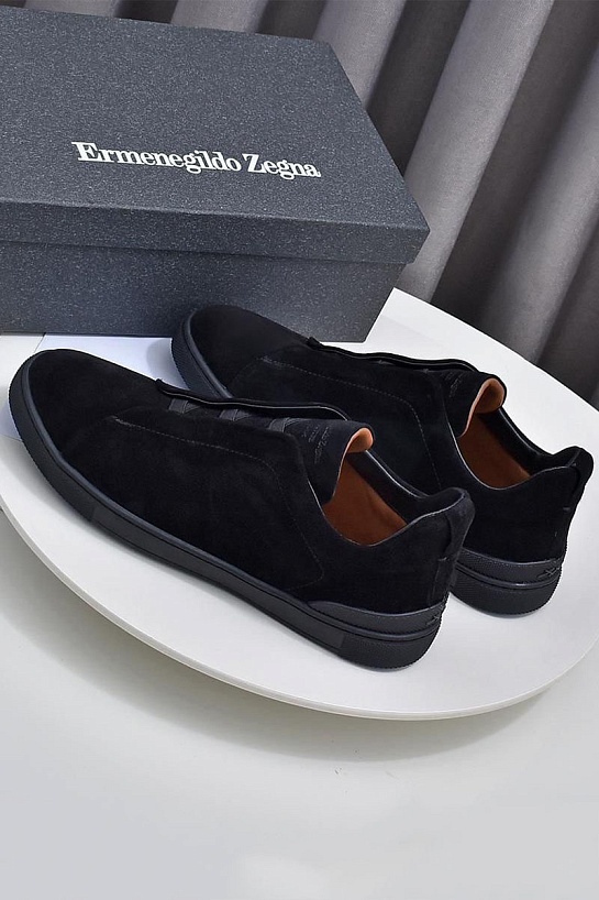 Чёрные кроссовки Ermenegildo Zegna Triple Stitch Suede