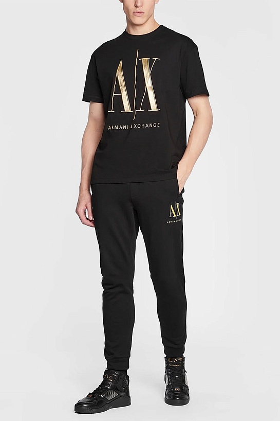 Чёрные спортивные штаны Armani Exchange gold embroidery