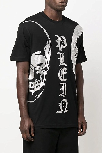 Чёрная оверсайз футболка со стразами Philipp Plein The Skull   
