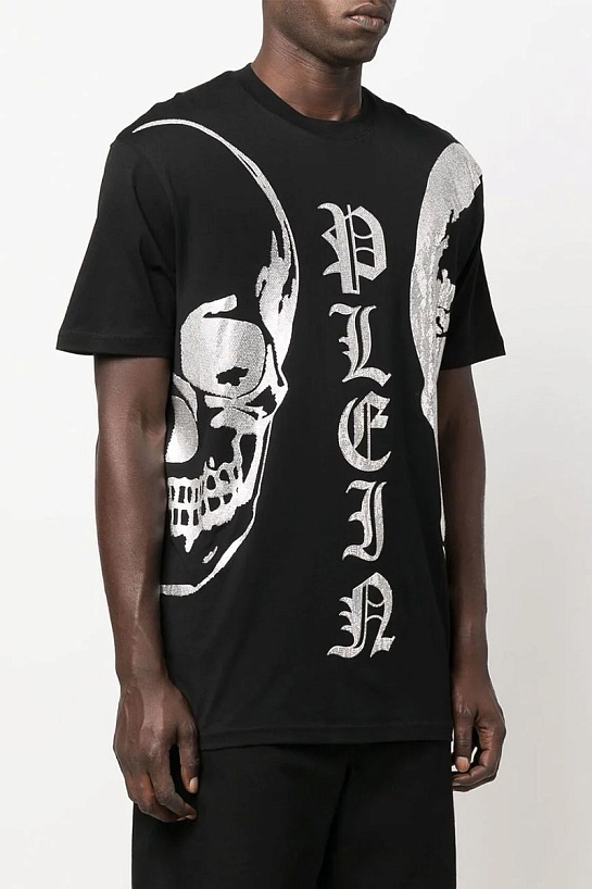 Чёрная оверсайз футболка со стразами Philipp Plein The Skull