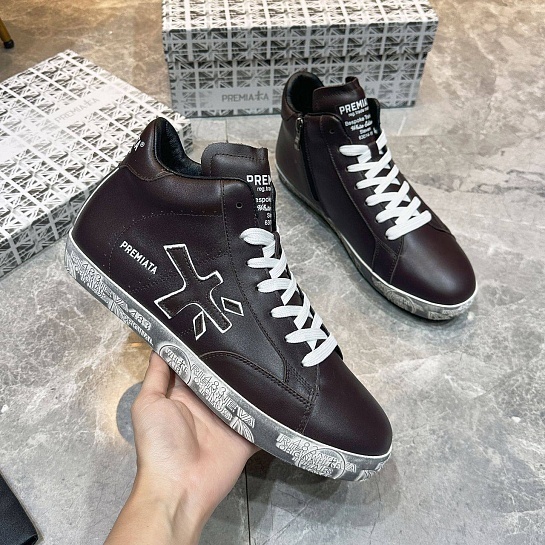 Кожаные кроссовки с мехом Premiata high-top - Brown