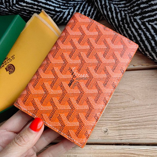 Кожаная обложка на паспорт Goyard - Orange 10х14 см   