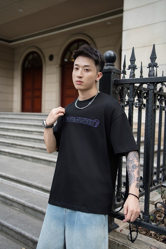 Чёрная оверсайз футболка Chrome Hearts Premium