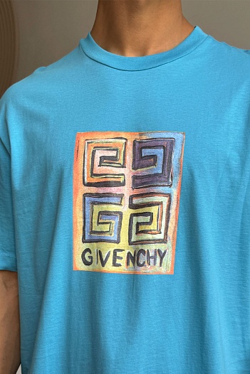 Голубая оверсайз футболка Givenchy 4G Sun Print   