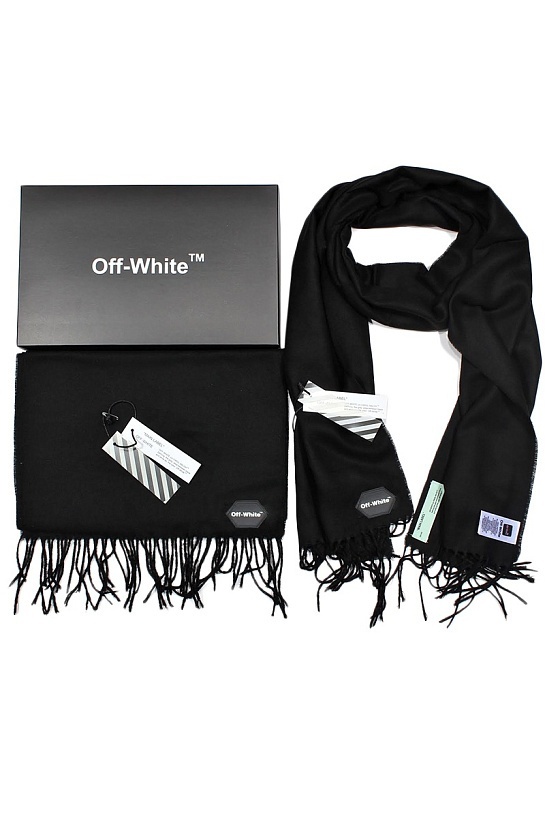 Брендовый чёрный шарф с логотипом Off-White 185x35 см
