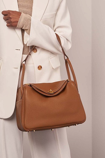 Женская кожаная сумка Hermes Lindy Premium 26x18x13 см - Brown   