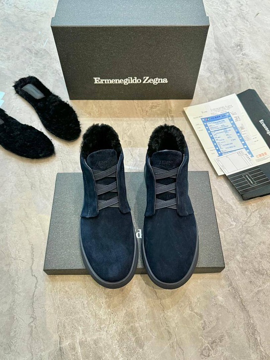 Кроссовки с мехом Ermenegildo Zegna Triple Stitch - Navy