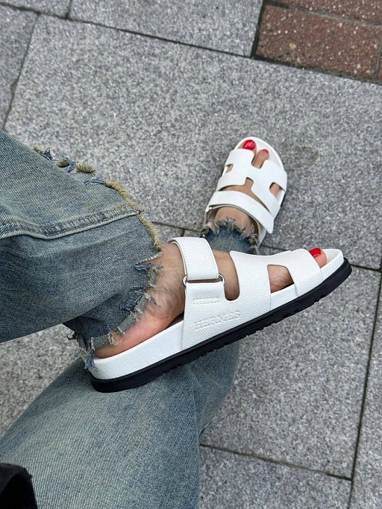 Женские кожаные сандалии Hermes Chypre - White