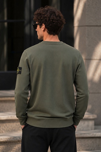 Мужской зелёный свитшот Stone Island с патчем на плече   