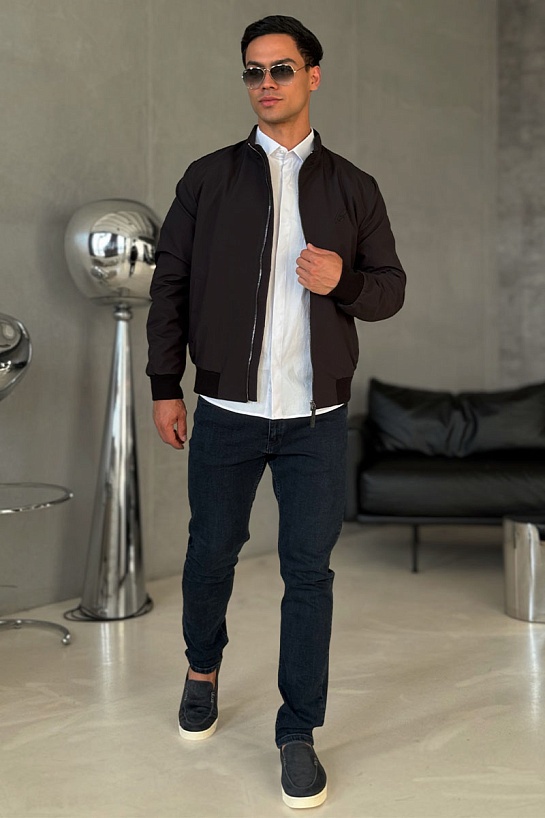 Мужская чёрная ветровка Brioni logo-embroidered