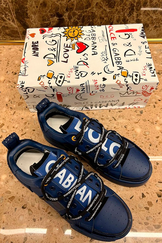 Синие кожаные кроссовки Dolce&Gabbana