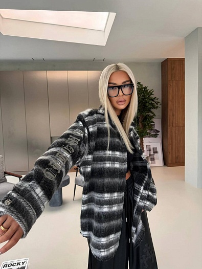 Женская утеплённая рубашка в клетку Chrome Hearts Premium   