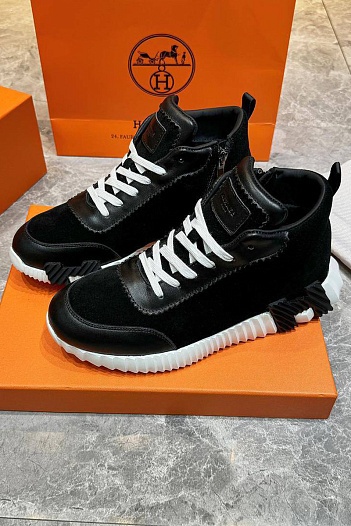 Кроссовки с мехом Hermes Bouncing high-top - Black / White   