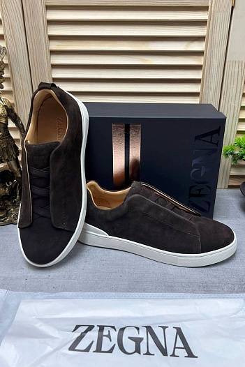 Замшевые кроссовки Ermenegildo Zegna Triple Stitch low-top - Brown   