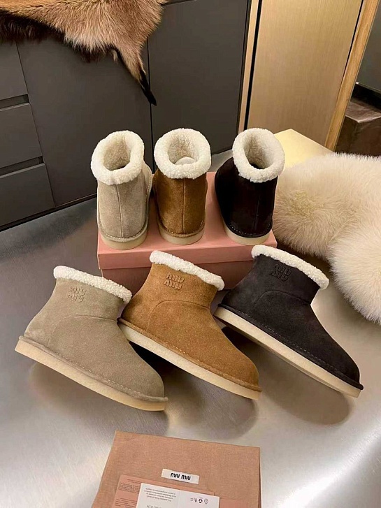 Женские ботинки с мехом MIU MIU premium - Chestnut