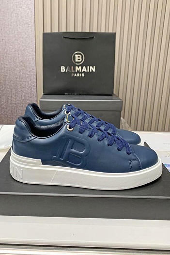Кожаные кроссовки Balmain синего цвета   