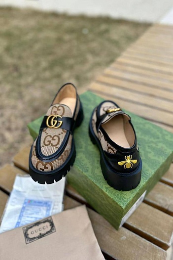Женские лоферы Gucci Horsebit - Brown / Black   