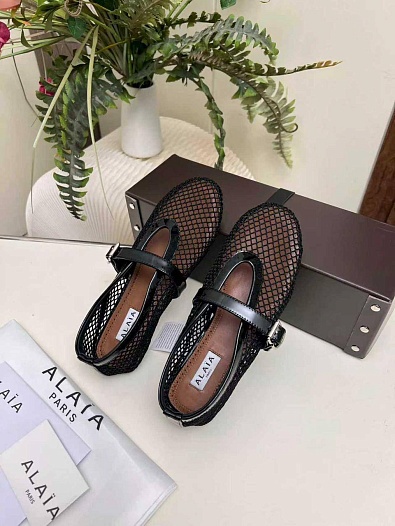 Женские плетёные балетки Alaia Fishnet Ballet premium   