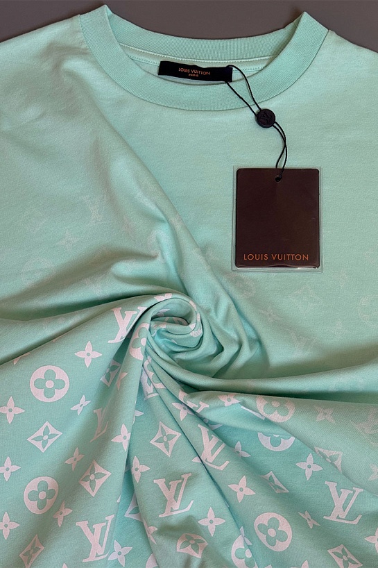 Футболка бирюзового цвета Louis Vuitton Monogram Gradient