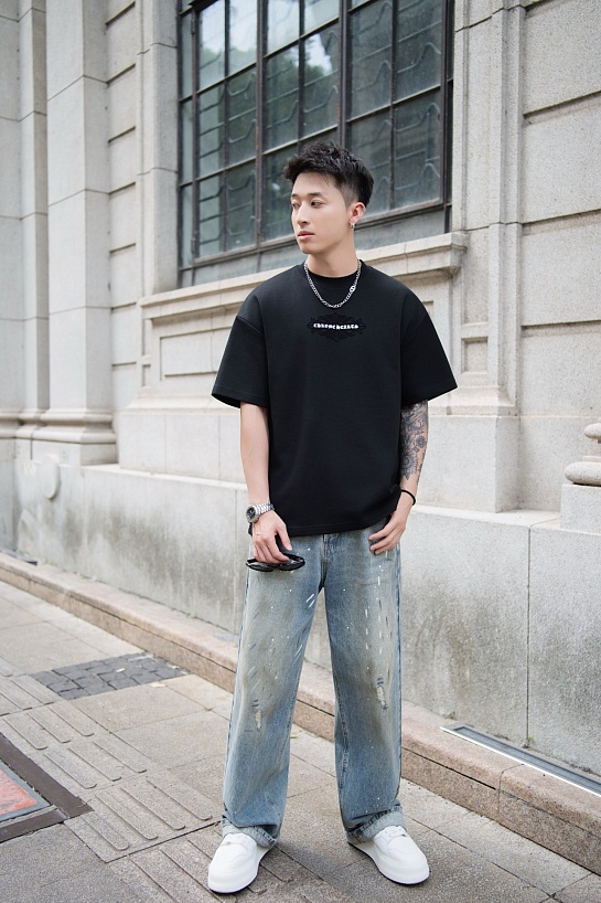 Чёрная оверсайз футболка Chrome Hearts Premium