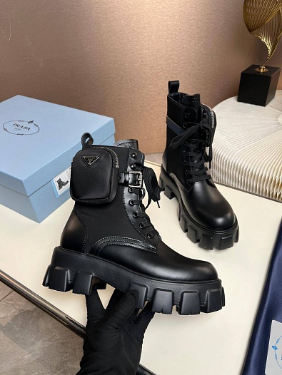 Кожаные женские ботинки Prada premium - Black   