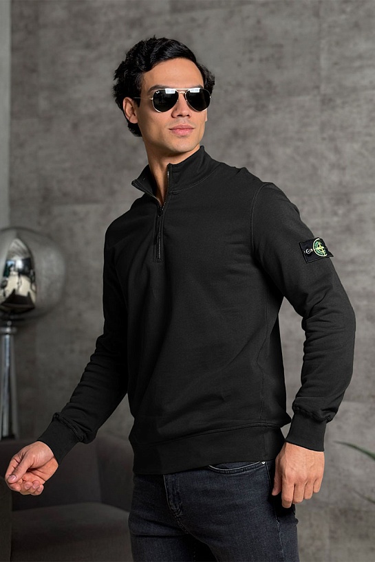 Мужская чёрная кофта с патчем на плече Stone Island Zip Neck
