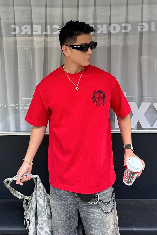 Красная оверсайз футболка Chrome Hearts Premium