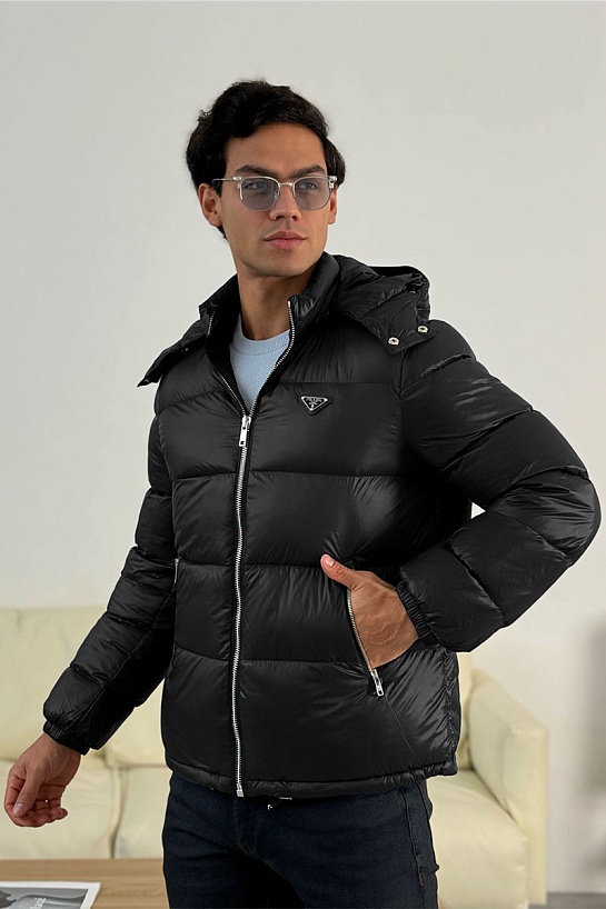Мужской пуховик Prada logo-plaque - Black