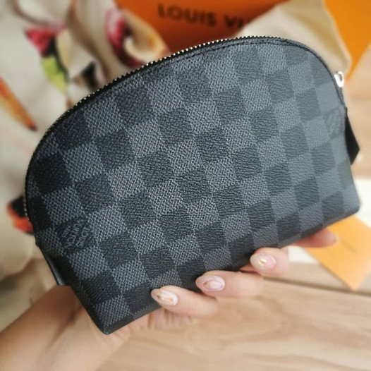 Кожаная косметичка Louis Vuitton Pouch PM Damier Azur Canvas 19x12 см - Black   
