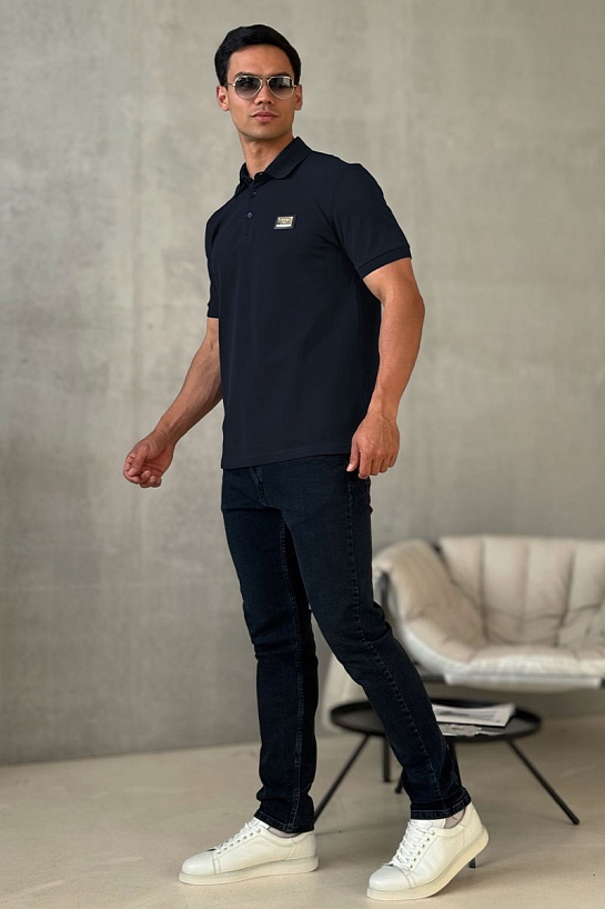 Мужское тёмно-синее поло Dolce & Gabbana logo-plaque