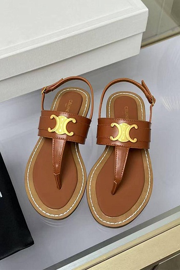 Женские кожаные сандалии Celine Premium - Brown   