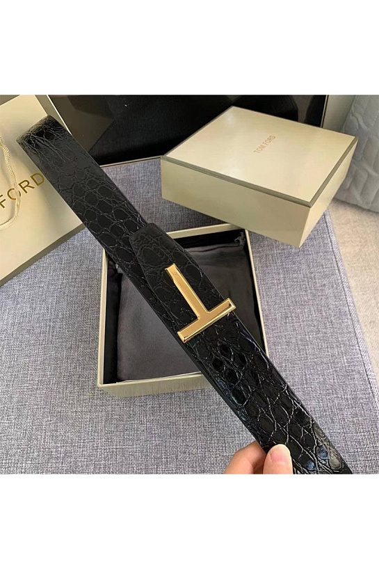 Кожаный чёрный ремень Tom Ford