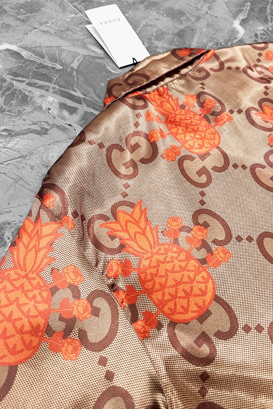 Мужская рубашка Gucci logo all-over - Brown