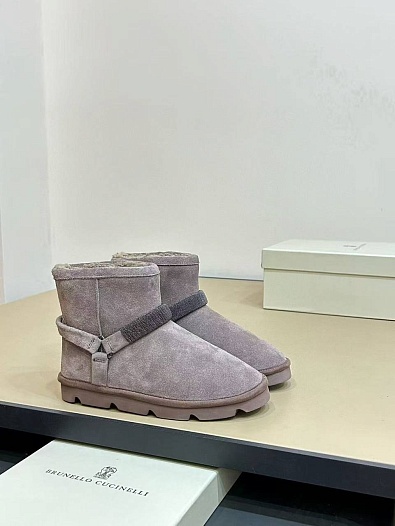Женские замшевые угги с мехом Brunello Cucinelli Monili Premium   