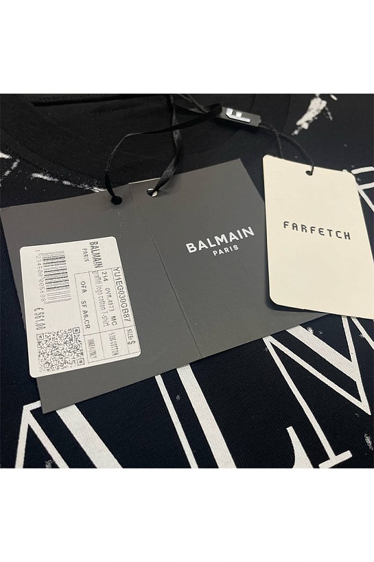 Мужская чёрная футболка Balmain graffiti-print
