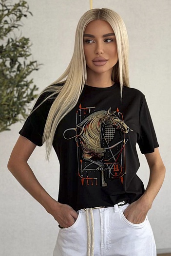 Чёрная женская футболка Hermes premium   