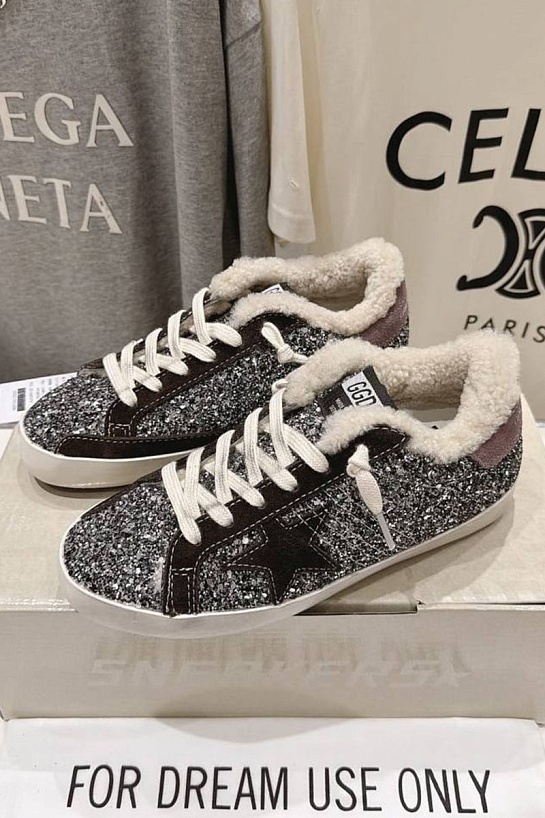 Женские комбинированные кроссовки с мехом Golden Goose Ball Star premium