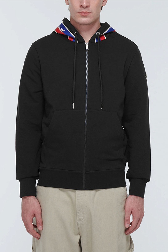 Чёрная кофта на молнии Moncler striped logo