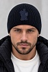 Мужская брендовая шапка Moncler тёмно-синего цвета